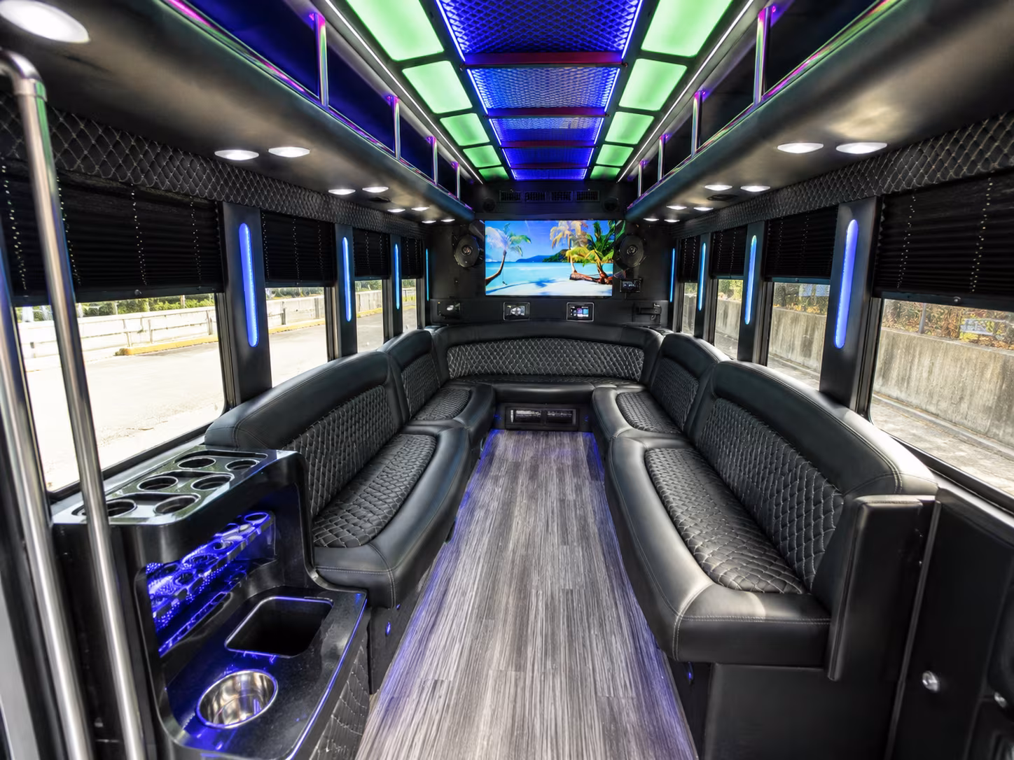 duluth 18 passenger party bus inside