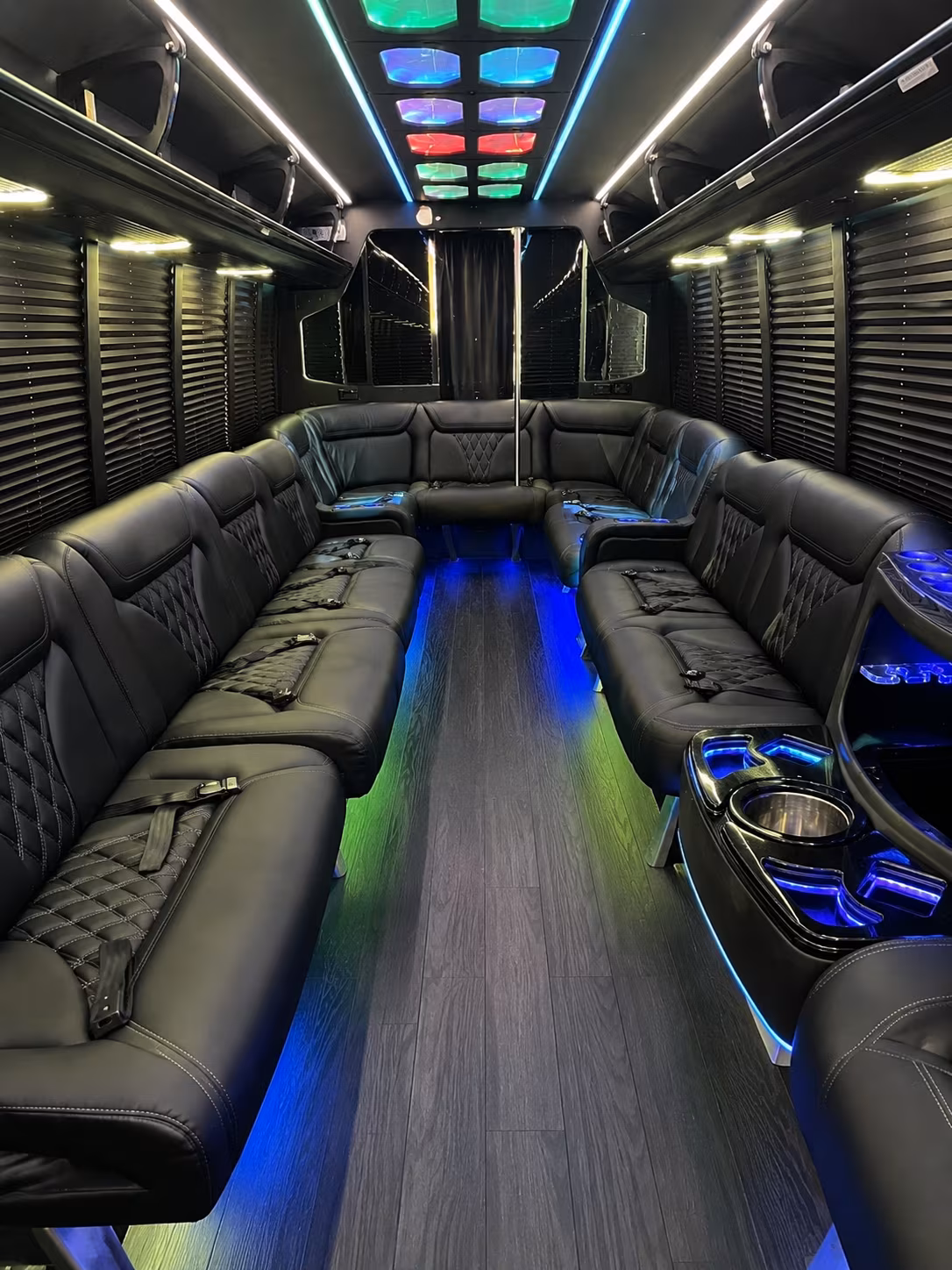 duluth 20 passenger party bus interior